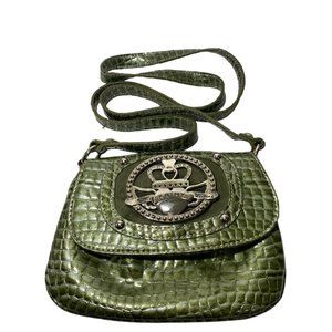 Kathy Van Zeeland Metallic Green Croc Embossed Crossbody Small Bag Logo